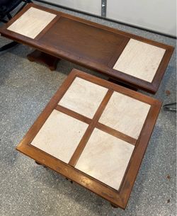 Vintage Tile Top Coffee Table & Matching Storage End Table Set