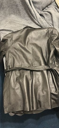 Vintage PHASE TWO Black Leather Trench Coat - Size L - 90s Y2K Matrix Style - Belted