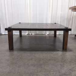 Dark Brown Wood Square Slatted Coffee Table