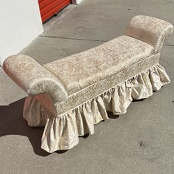 Upholstered Ivory Silk Skirted Storage Bench 