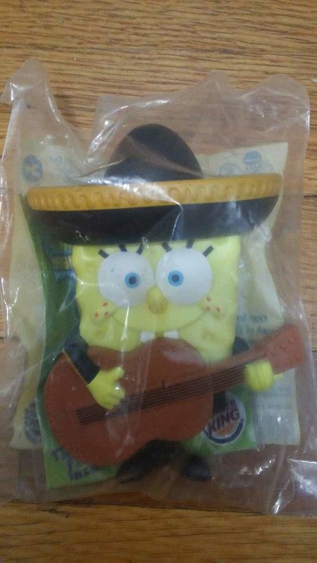 BURGER KING SPONGEBOB SQUAREPANTS TOY MEXICAN SPANISH GUITAR FIGURE STILL IN PACKAGE. Message me anytime if interested will send more pictures or vide