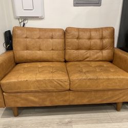 Brown Leather Small Couch