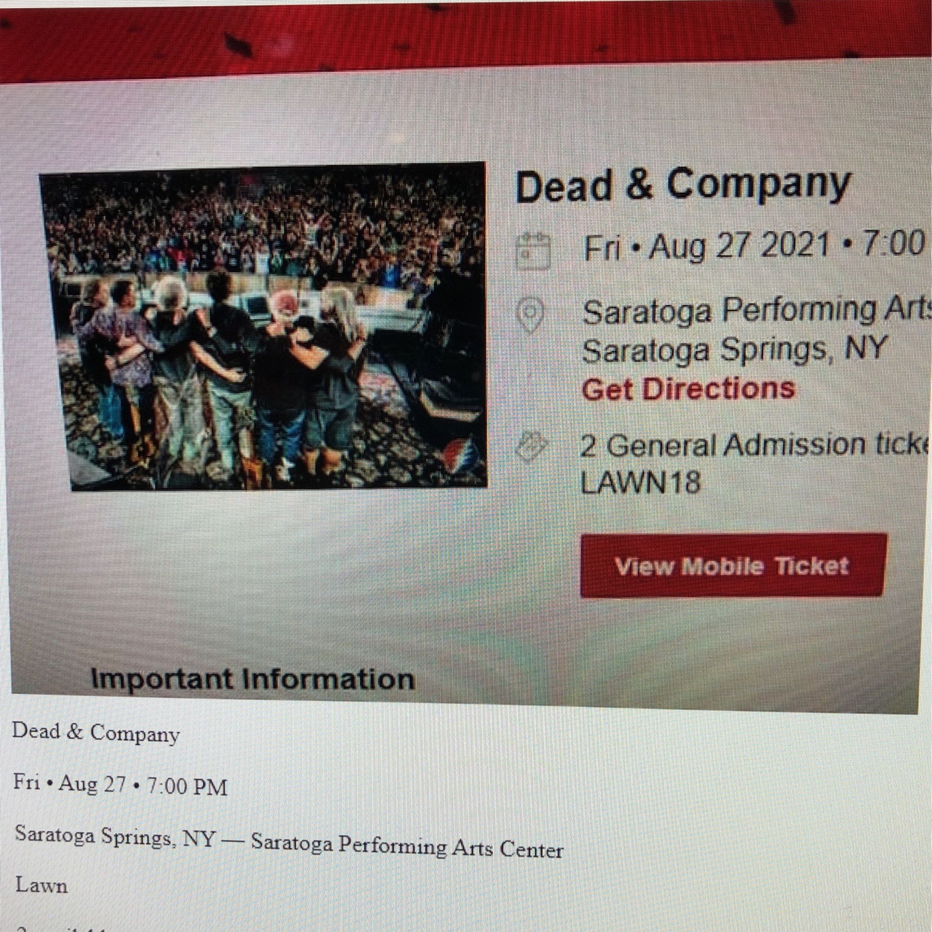 Dead Co Saratoga Sold Out