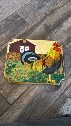 Hand-Painted Rooster Farm Scene Art Tile