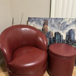 Leather chair and ottoman 