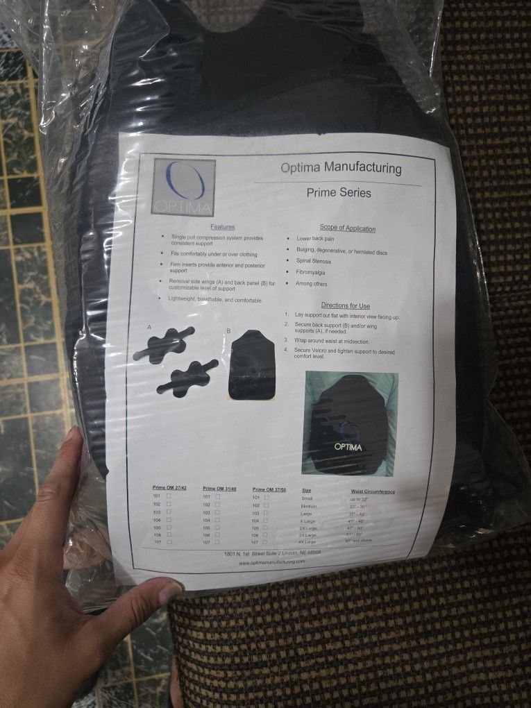 optima prime series adjustable compression back support
