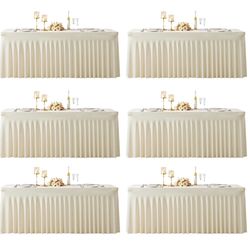 6 Pack 6ft Beige Spandex Tablecloths For Rectangle Tables Wrinkle Free Beige Rectangle Table Cloth Stretch Fitted Table Cover With Skirt For Wedding B