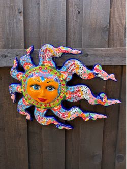 Mexican Talavera Sun Wall Décor, Pottery, Clay Pot, Planter.