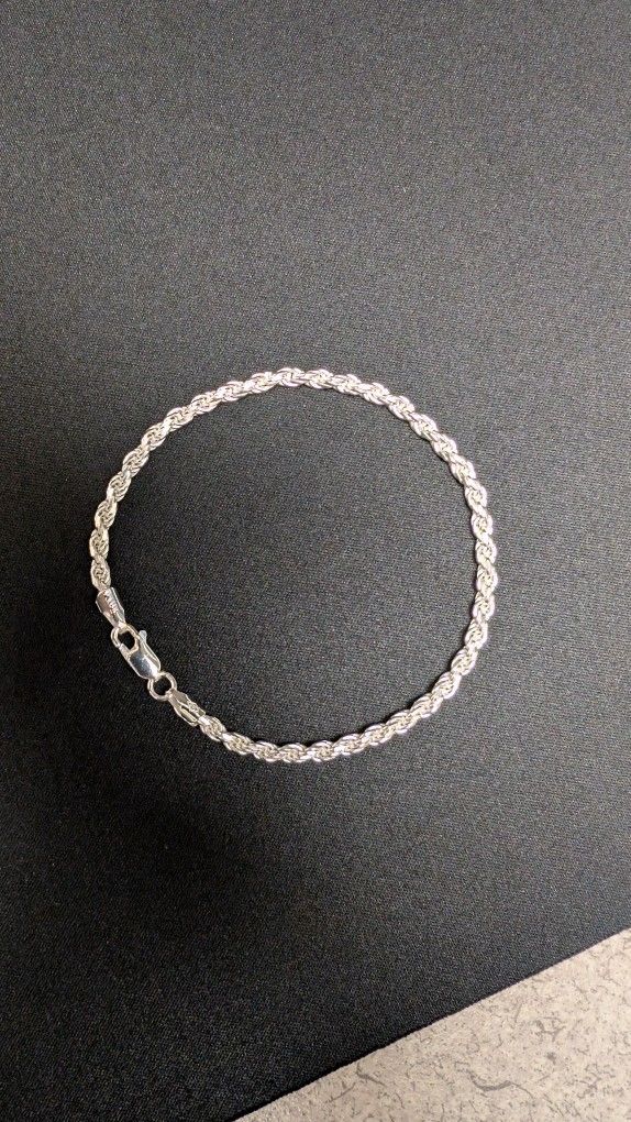 Solid .925 Sterling Silver Rope Bracelet