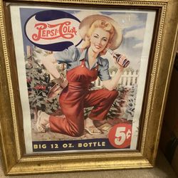 Antique Pepsi Advertising Poster And Frame