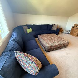 Stanton L-Shape Sectional Navy Blue Feather Down Sofa 12x12