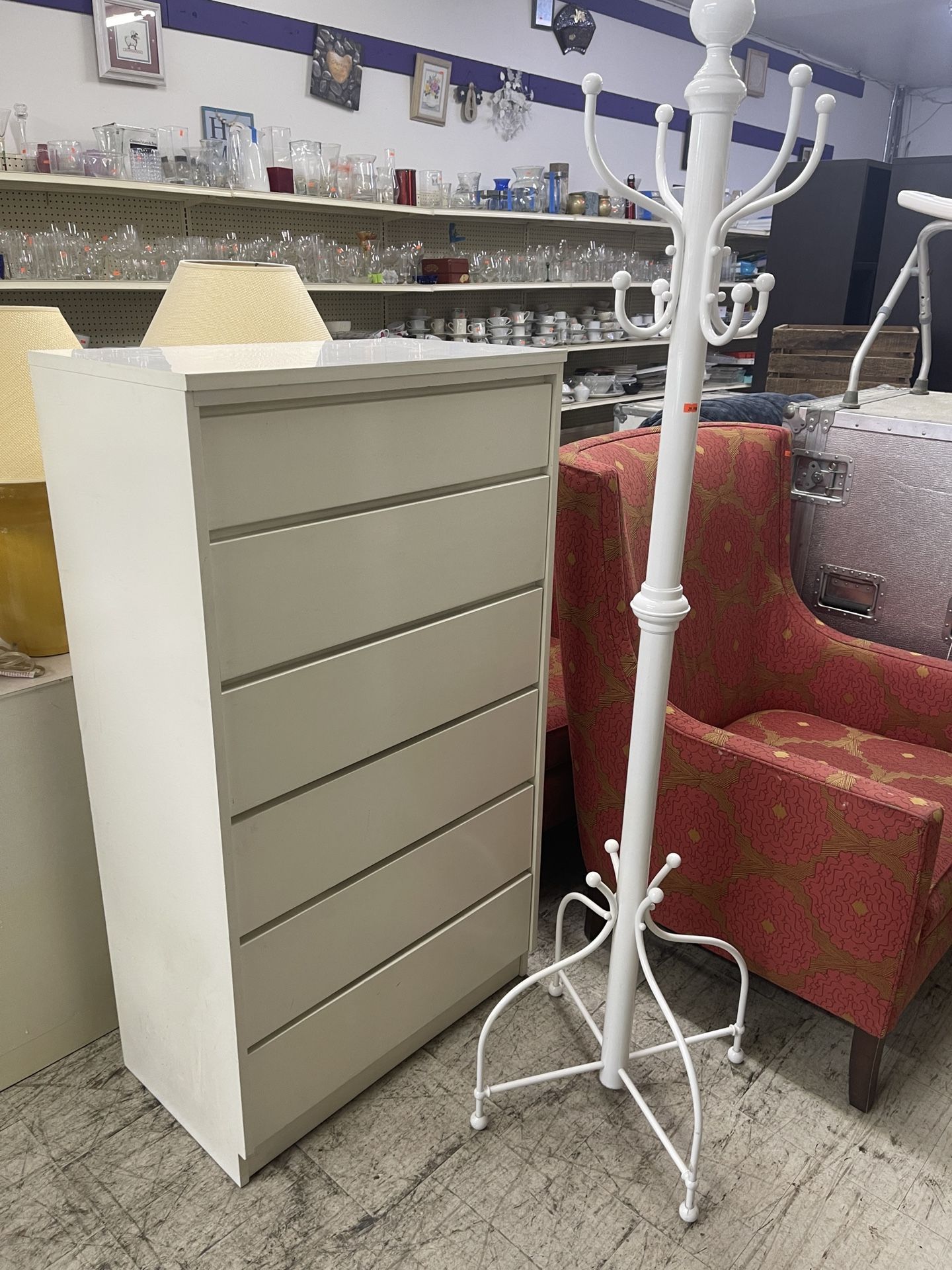 1980s WHITE UPRIGHT DRESSER CHEST OF DRAWERS VINTAGE 80s 