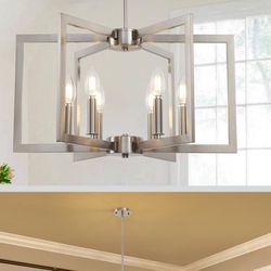 6-Light Modern Metal Geometric Chandelier，Kitchen Island Brushed Nickel Lighting Fixtures，Entryway Light Fixture Hanging Brushed Nickel，Farmhouse for 
