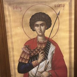 Vintage Saint George Icon 19x15 Inches