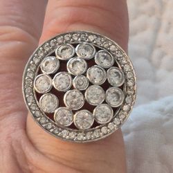 Designer CHARLES WINSTON STERLING SILVER CZ ROUND RING- SZ9.5