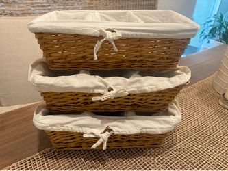 Storage baskets set of 3 with liners - 3 dividers per basket laundry office bathroom organizers