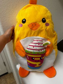 Jumbo plush holding slush