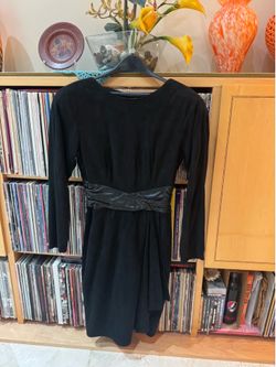 PRICE DROP: NWOT, VAKKO, 10, lined, BLACK LAMBSKIN SUEDE w/LEATHER WAIST DRESS