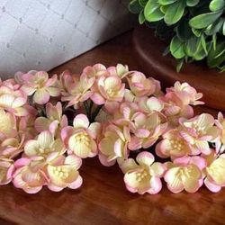 45 PINK CREAM CHERRY BLOSSOM Floral Handmade Paper Flowers Craft Supplies
