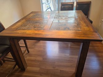 5-Piece Counter-Height Dining Table Set (Solid Wood & Slate Inlay)
