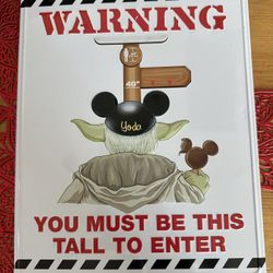 Disney Parks Star Wars YODA Embossed Metal Sign Warning Must Be Tall Mickey Ears