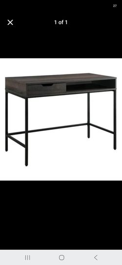 Modern Dark Wood Writing Desk with Metal Frame