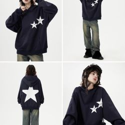Aelfric Eden Star Hoodies Y2k Oversized Graphic Hoodies Aesthetic 90s Crewneck Sweatshirt Long Sleeve Pullover Tops Size:S