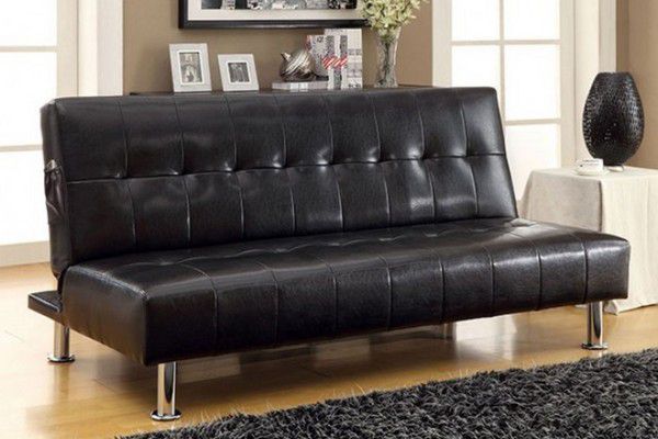 Brand New Black Leather Futon Sofa Sleeper