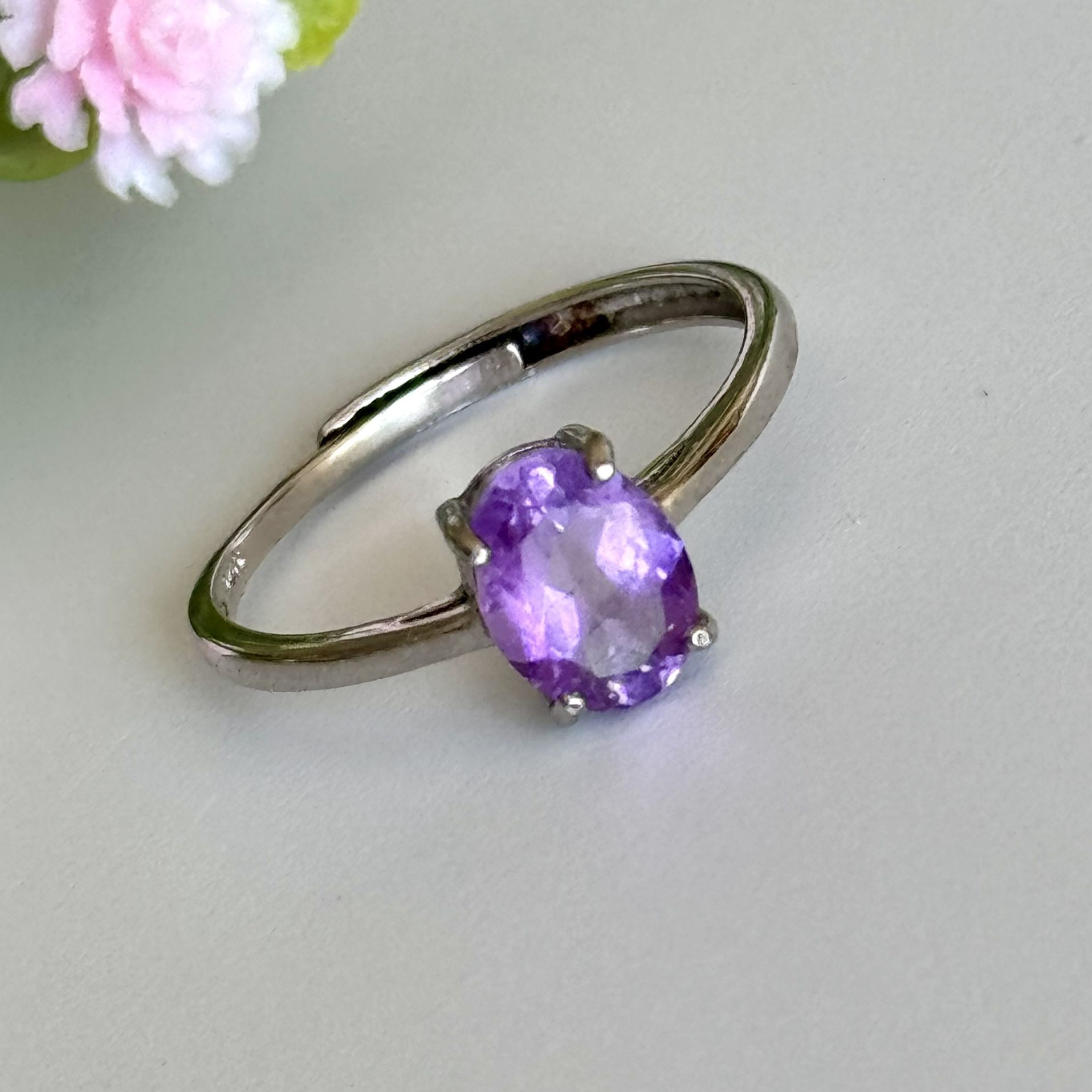 Amethyst Ring ππ S 925 Silver Adjustable (size 7)