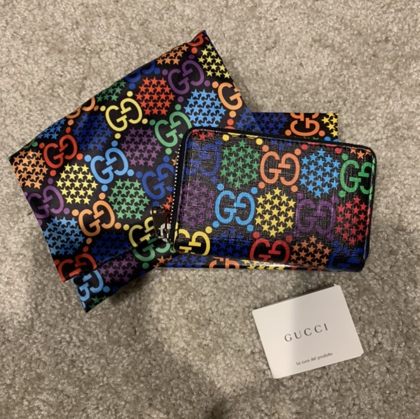 Gucci Rainbow Supreme GG Leather Psychedelic Zip Around Card Wallet