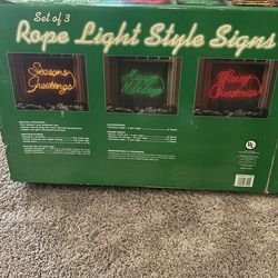 Christmas Decor Holiday Rope Light Signs Set Of Three