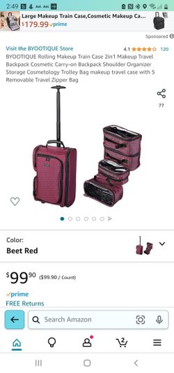 BYOOTIQUE Rolling Makeup Train Case 2-in-1 Travel Backpack Cosmetic Carry On Organizer Storage (New)