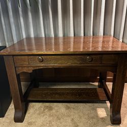 Vtg Chunky Solid Quarter Sawn Oak Empire Style Desk / Library Table