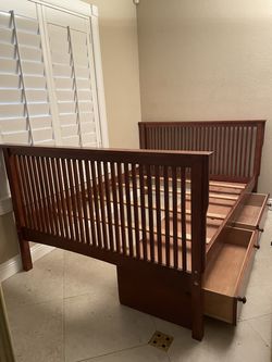 Solid Sturdy Wood Full Size Bed Frame w/ Storage drawers