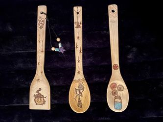 Handmade wood burned kitchen spoons 