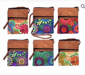 Small Embroidered Floral Leather Crossbody Purse Passport Bag