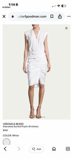 Veronica Beard Veronica Beard White Ruched Poplin Midi Skirt Dress