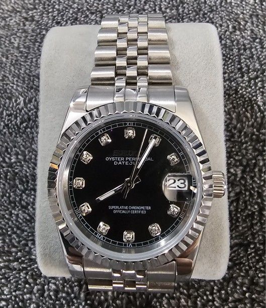 Seiko Mod Datejust: Stainless Steel Black dial diamond markers w/ jubilee Bracelet