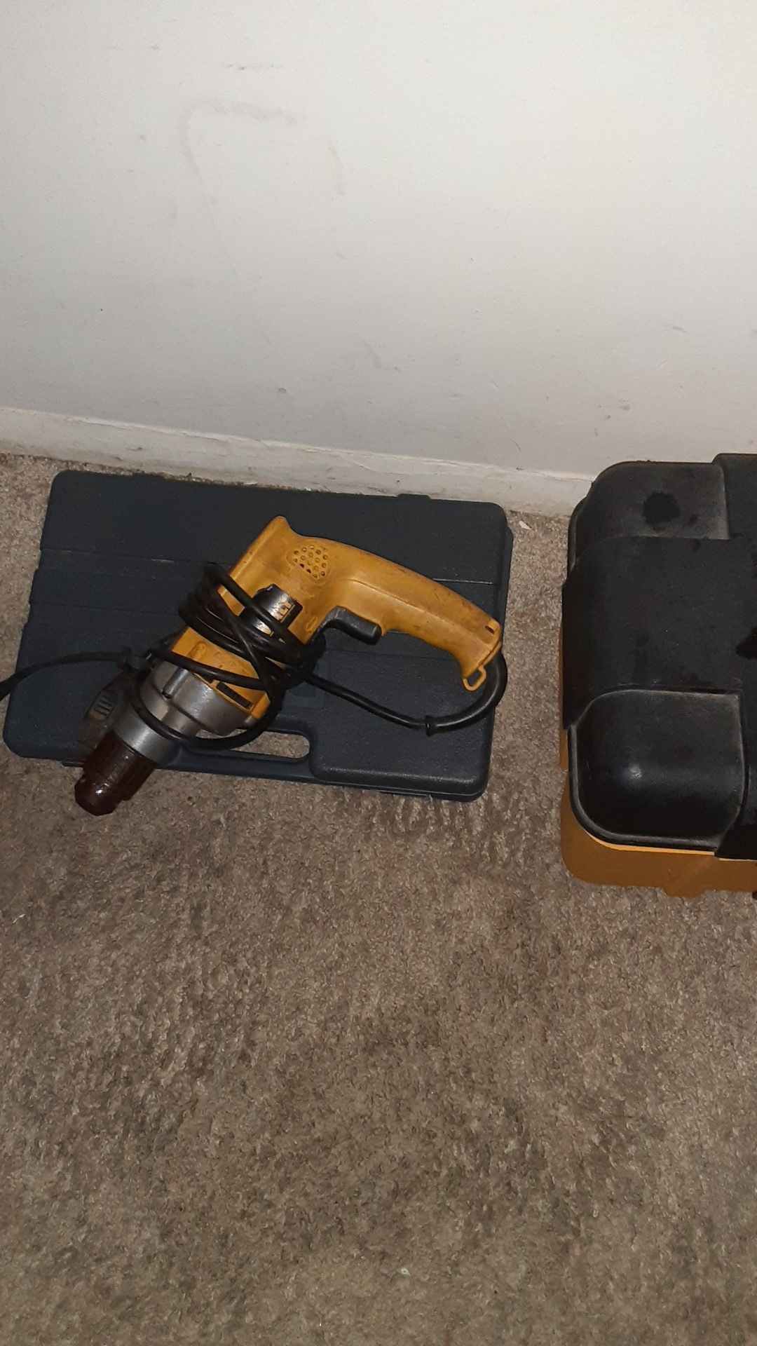 Various tools dewalt power drill tool boPxes with tools inside