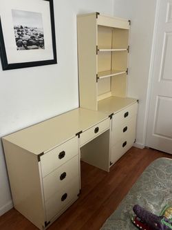 Vintage Campaign Style Desk, Hutch and Nightstand set