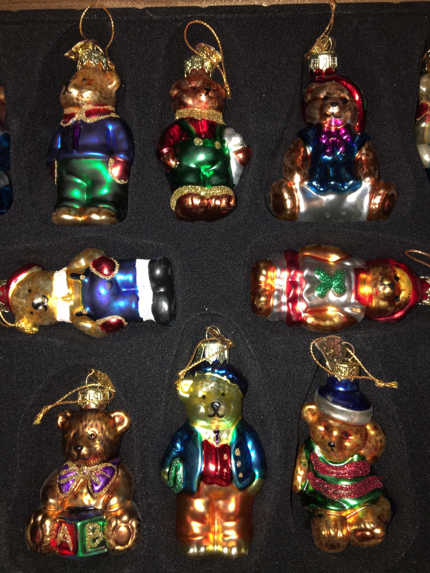 Hand Blown Glass Christmas Holiday Bear Ornaments in Original Crate. In Excellent Condition - A 2002 Thomas Pacconi Collection