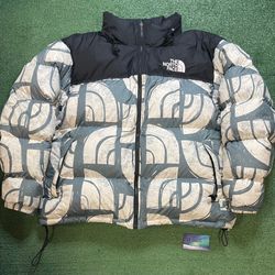 The North Face Nuptse 700 blue and white jacket