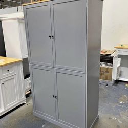 MINOR Dent Assembled New 71.3" Tall Wooden Storage Cabinet w/ 4 Doors and Adjustable Shelves Pantry