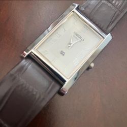 Seiko Silver and Brown Men's Watch 33mm Slim Tank RARE🔥