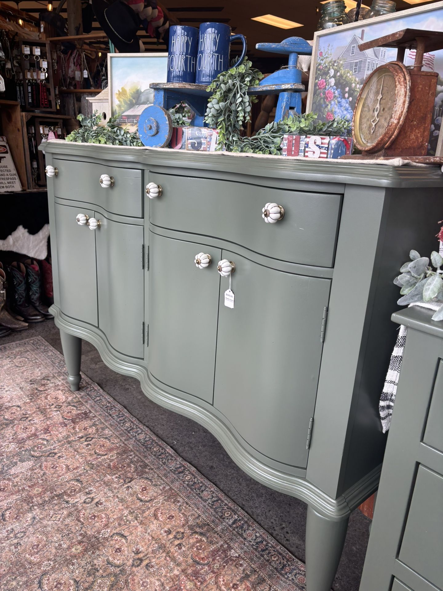 Newly Refinished Pewter Green Buffet