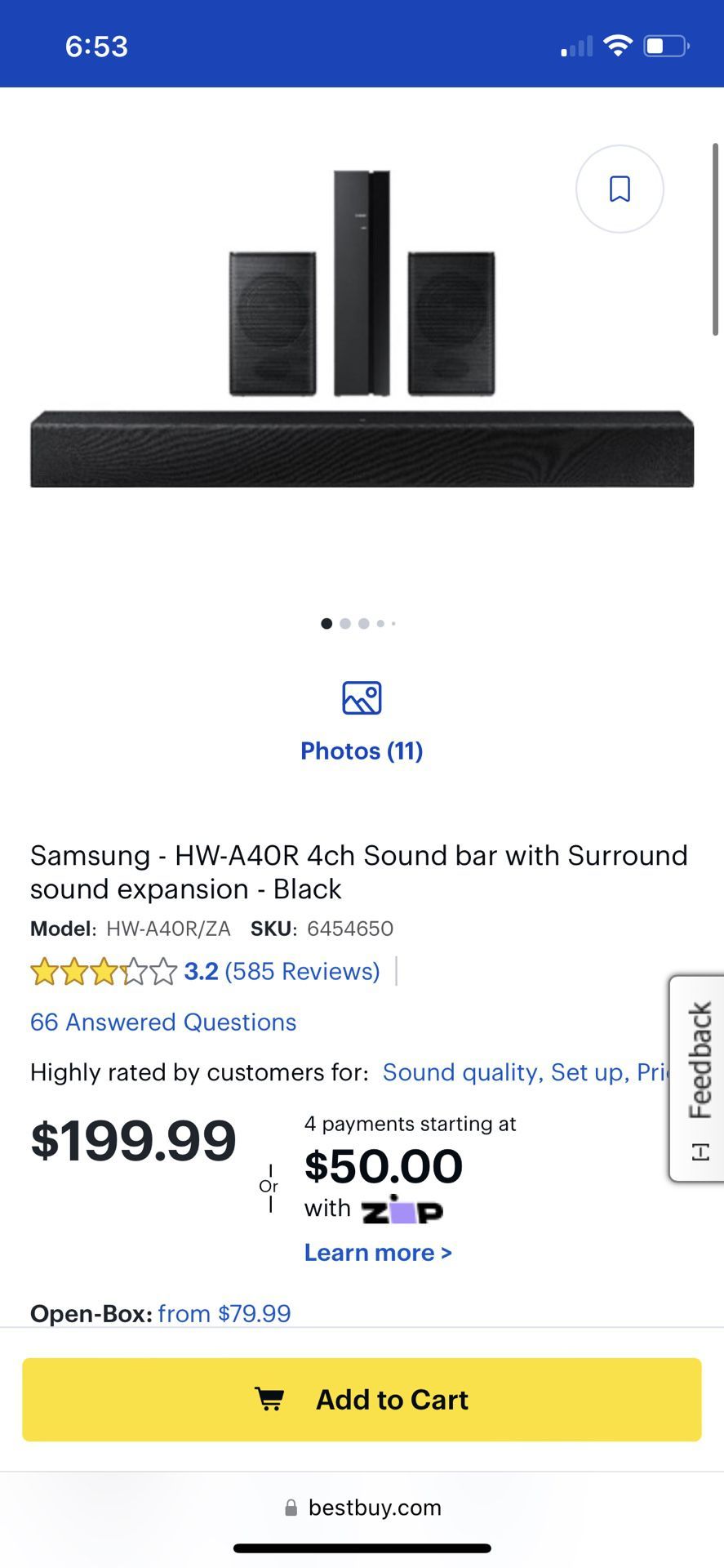 Samsung HWA40R 4ch Sound Bar With Surround Sound Expansion, 57 OFF