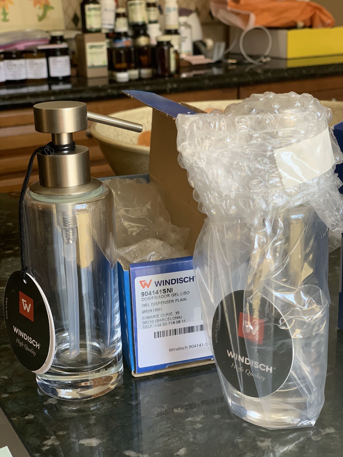 Crystal glass fineware gel soap lotion dispensers