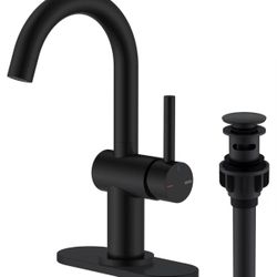 KENES Matte Black Bathroom Faucet Single Handle, Single Hole Vanity Faucet