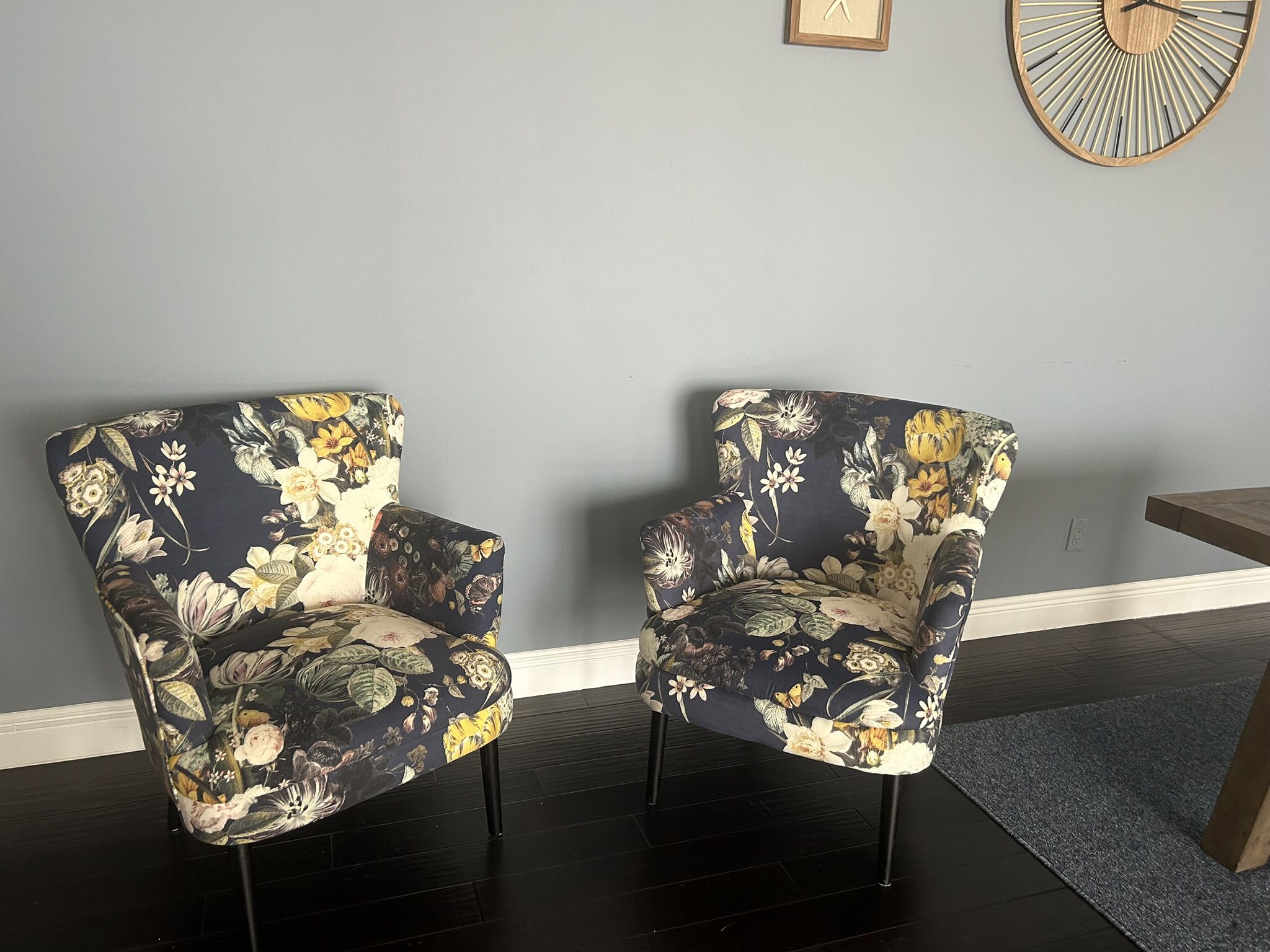 Velvet Floral Chairs Set Of 2