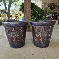 Rustic Blue Flor de Lis Pots, Planters, Plants. Pottery,  Talavera $55 cada una